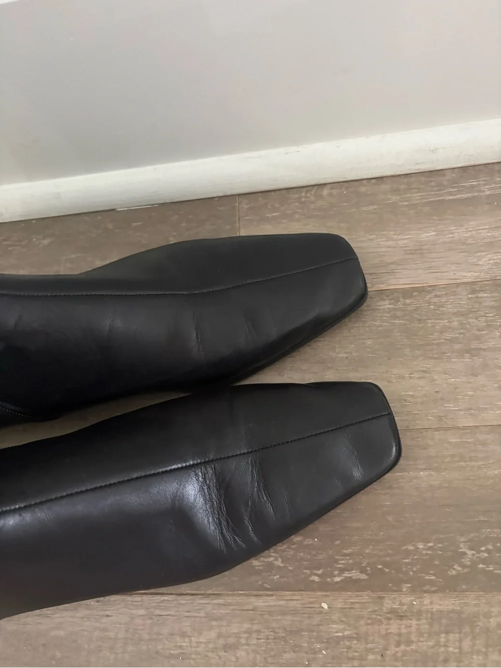 Mango Black Leather Square Toe Ankle Boots Side Zip EU 38 US 7.5/8